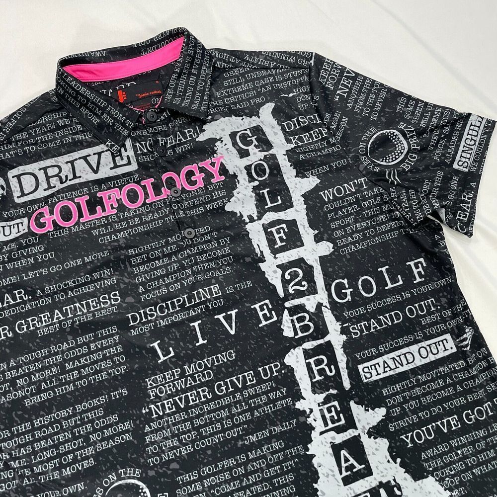 Jamie Sadock Polo Shirt Mens Large Black Golfology All‎ Over Print Short Sleeve